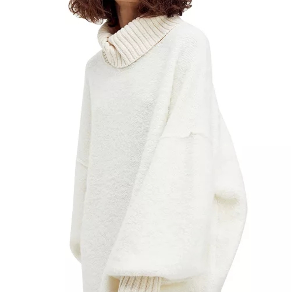 NWT Free People Milo Cream Pullover Tunic Sweater, Evening Cream Size Large